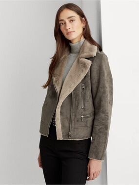 Lauren Ralph Lauren Faux Shearling Moto Jacket Faux Suede XL